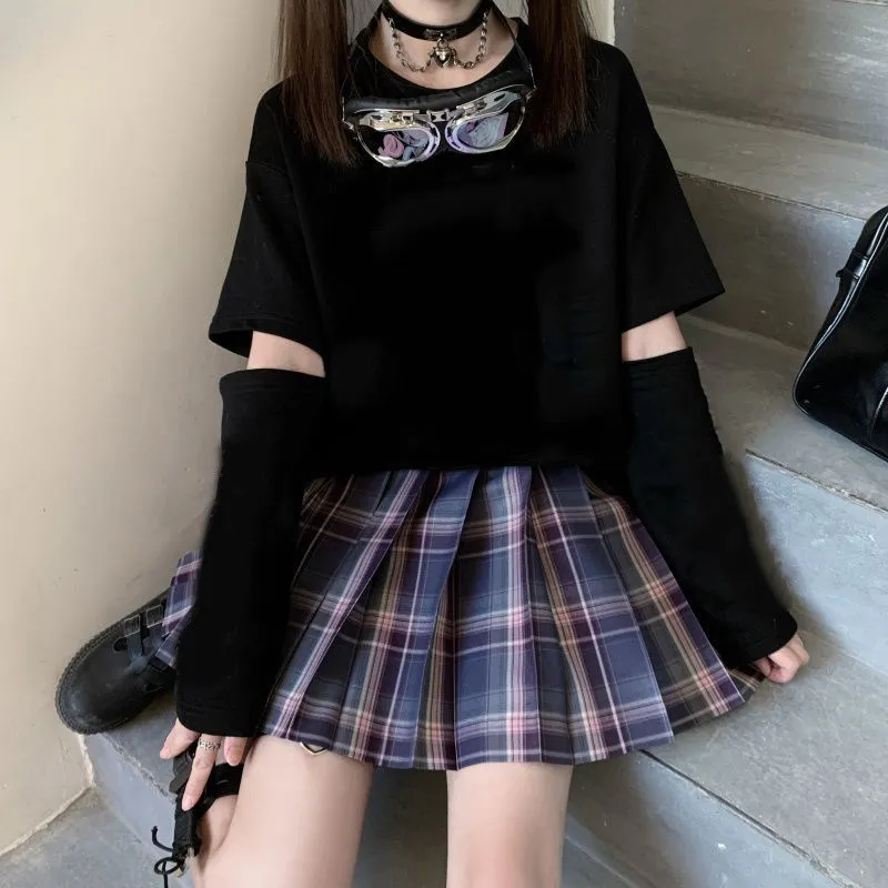 Gothic egirl Patchwork Long Sleeve  Kawaii T-shirt Sexy Tops Tee  Long sleeve y2k Casual Korean Style Shirts Popular ropa