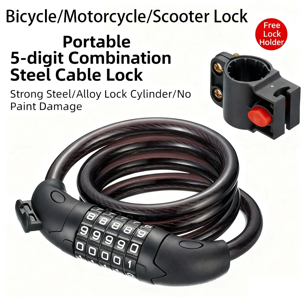 

Портативный универсальный велосипедный сверхмощный замок, противоугонный 5-значный замок с паролем, велосипедная безопасность, стальной цепной замок, кольцевой замок для мотоцикла