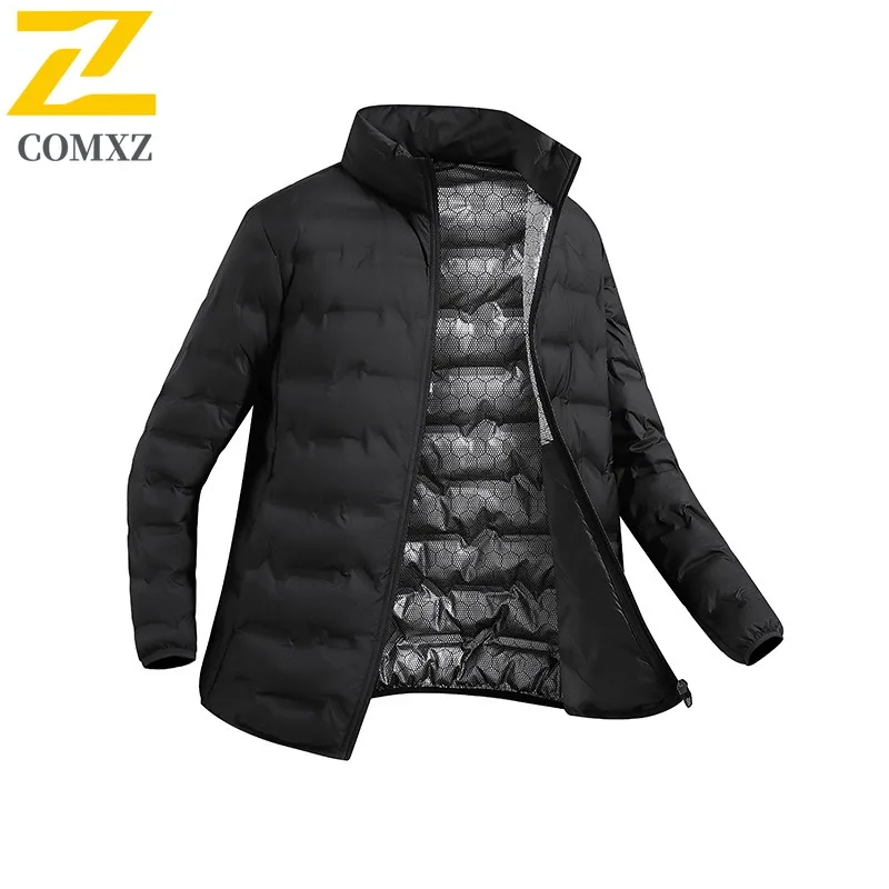 COMXZ Winter Jacket Graphene Heating Thickened Windproof Stand Collar Travel Padding Coat Street Warm Puffer Jacket Men Clothing