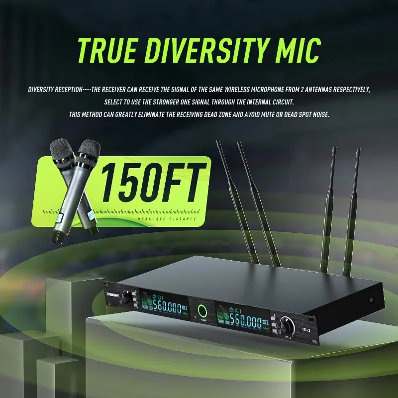 

TD2 Riworal Portable UHF True Diversity Wireless Microphone System For Church And Conference Use