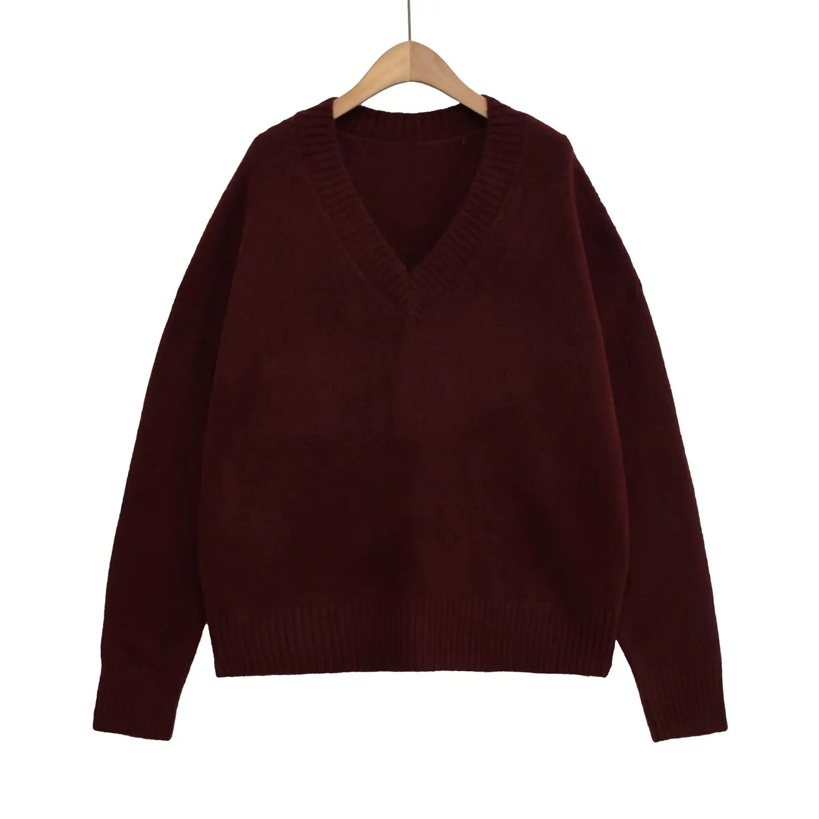 

2025 New Arrival Women's Minimalist Casual Versatile Oversized Sweater Soft V-Neck Long-Sleeve Knit Top