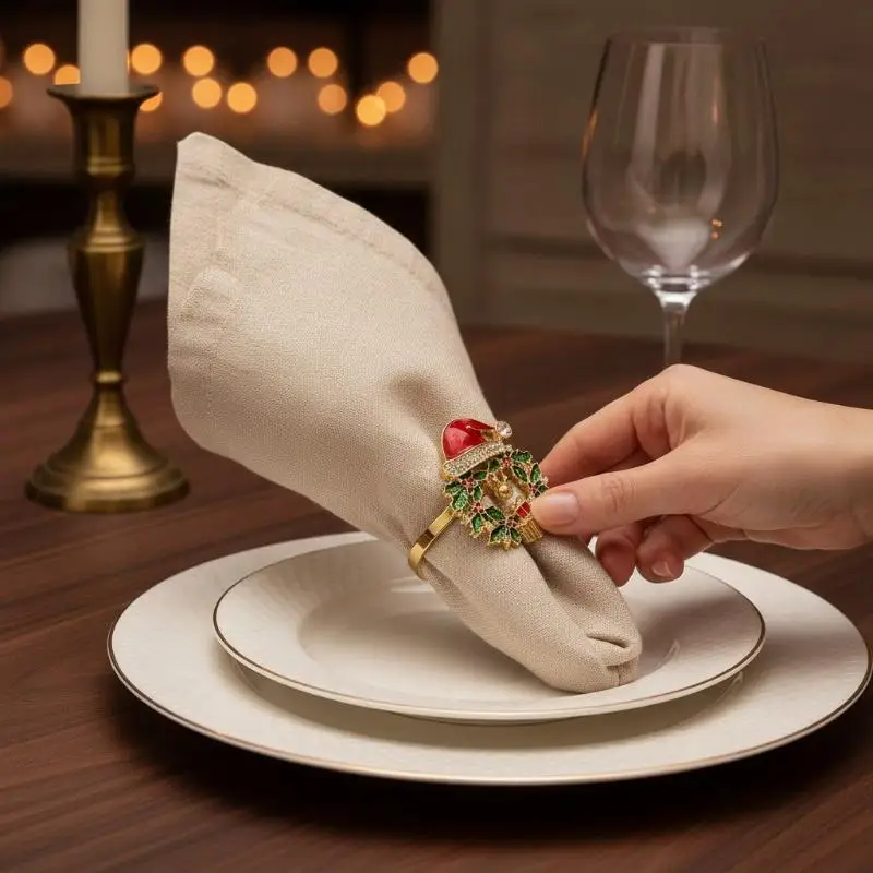 1Pcs Simple Wreath Napkin Buckle Christmas Tree Napkin Ring Party Table Decoration Towel Buckle Holiday Ornaments