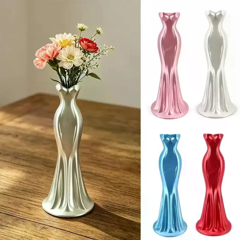 (3D Printed Female Body Dress Shaped Flower Vase Smooth Glossy Surface Multiple Colors For Living Room Bedroom Home Decor)