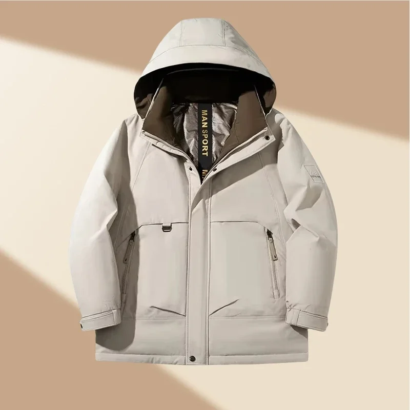 Men's Hooded Down Jacket Winter New White Duck Down Simple Jack Parka Versatile Warm Coat New Clothes