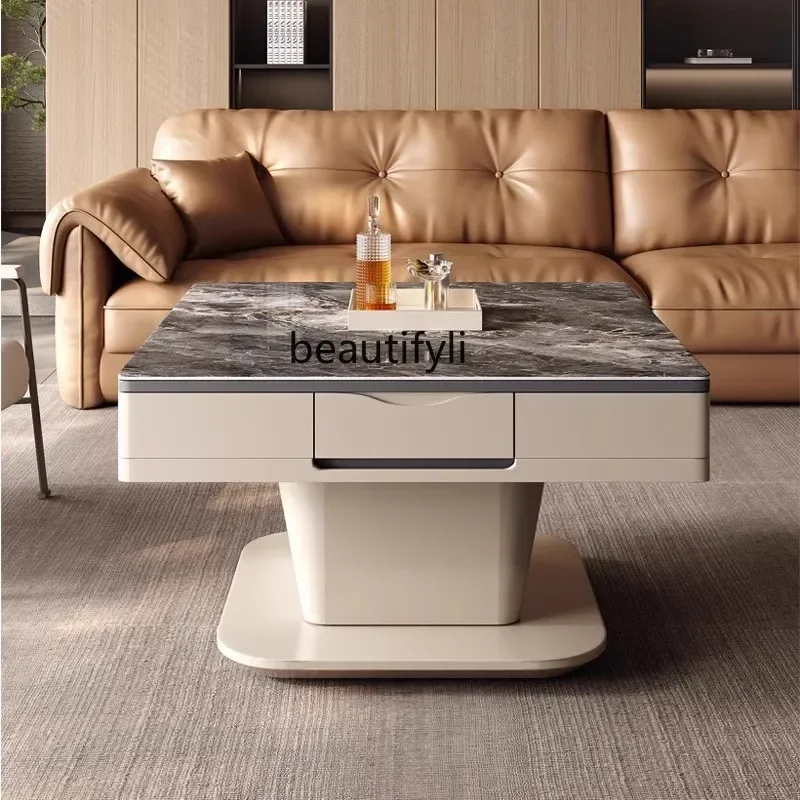 Multifunctional lifting coffee table rock slab electric automatic mahjong table integrated dining table mahjong machine