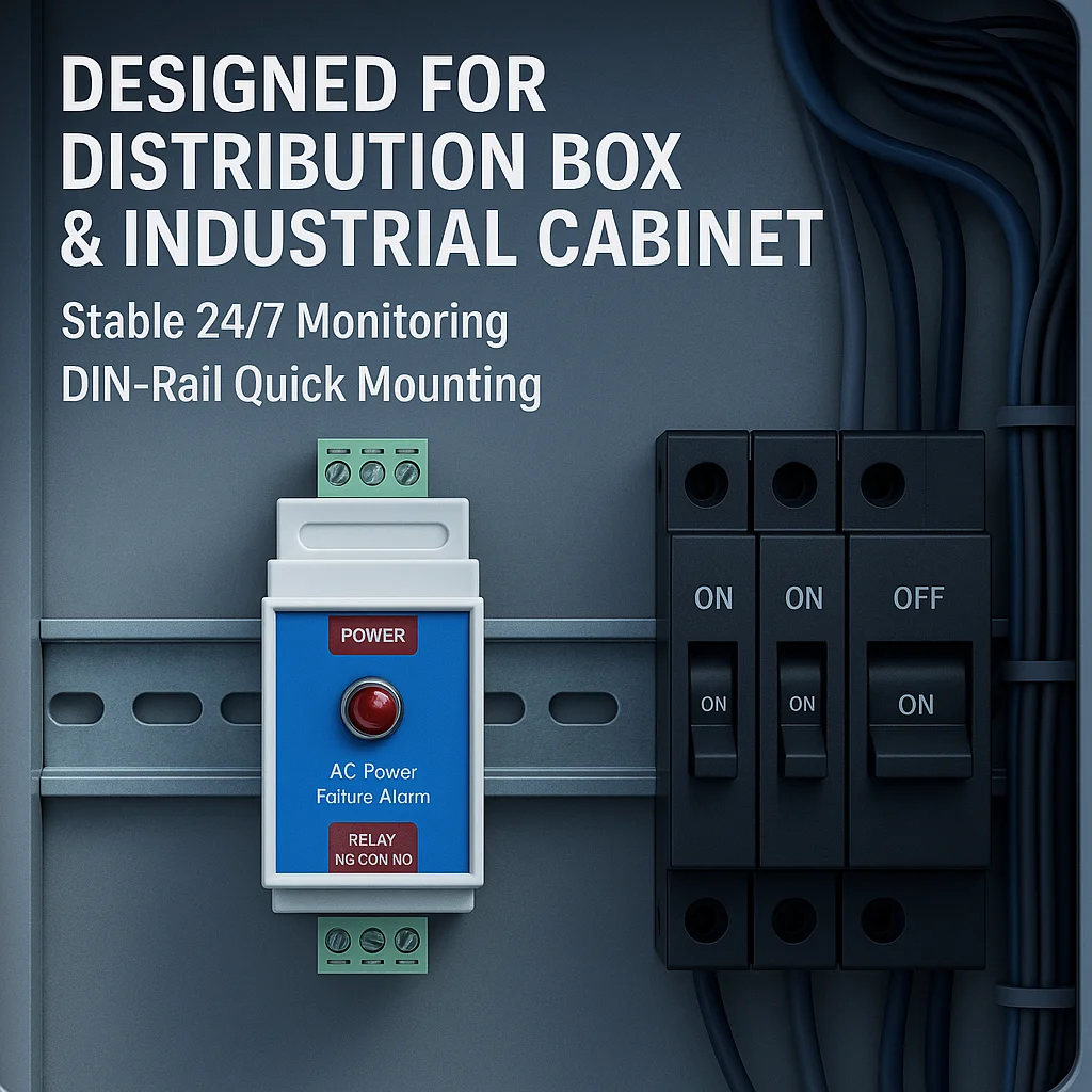 380V AC Power Failure Alarm with Instant NO/NC Relay, 3-Phase Loss Detection for Motor Protection