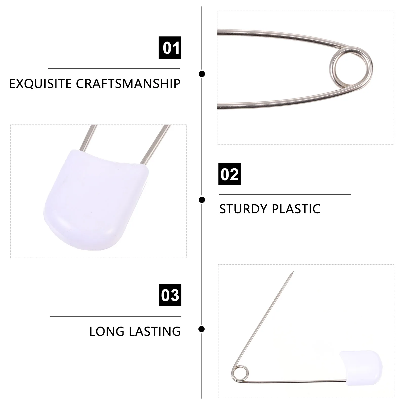 

50pcs Diaper White Large Size Heavy Diaper Pin Duty Brooch for Baby Clothing Safety Buckle Crafts Clothing Pin DIY