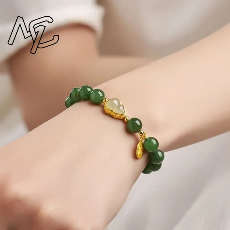 سوار القرع من حبات اليشم الجاسبر ، سحر الأحجار الكريمة الطبيعية ، إكسسوارات تميمة مرنة ، هدية مجوهرات من المصمم الأخضر ، الموضة ، 8 والي