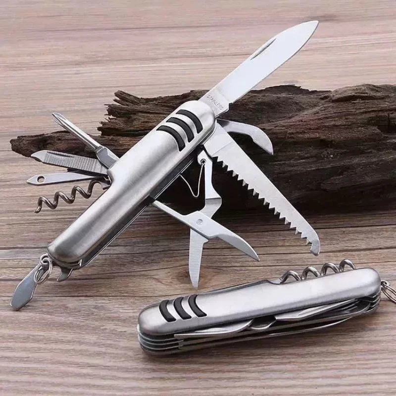 2pcs Portable Multi-purpose Knife 11 in 1 Folding Stainless Steel Cross Screws, Wood Saw Scissors Hiking Emergency Tool image 5