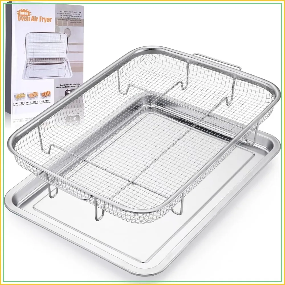 

Large Air Fryer Basket for Oven, 15.5" x 11.6" Stainless Steel Tray and Pan Rack for Cooking Baking Broiling