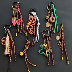 trendy girl keychain Handmade backpack pendant Beaded heart-shaped shape Multi element woven rope pendant