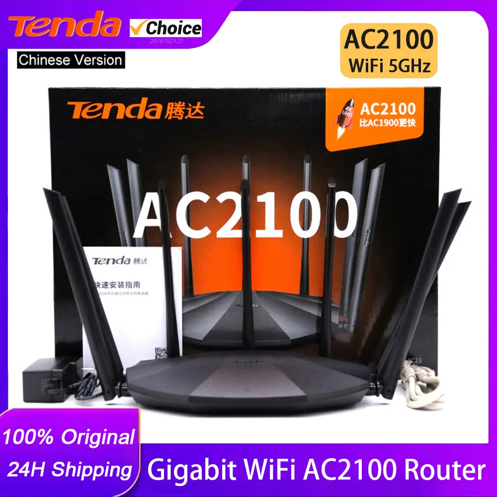 Router WiFi Gigabit Dual Band Tenda AC23 AC2100, Jangkauan Rumah Nirkabel, 4X4MU-MIMO, Dukungan VPN, 25~35 Perangkat, Versi CN