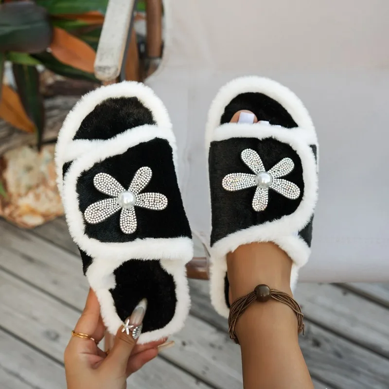 

Sweet Fur Slippers for Women 2025 Autumn and Winter New Platform Heightened One-word Cotton Mop