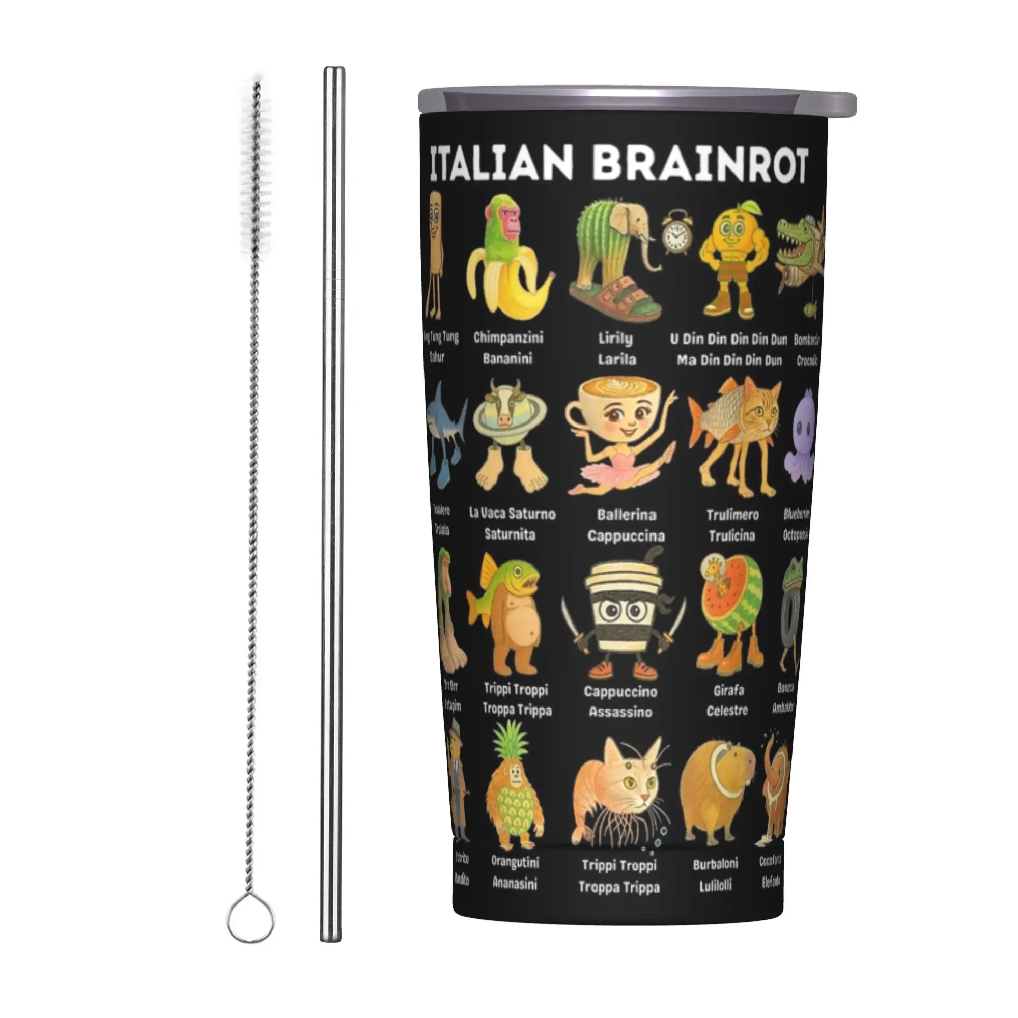 Italian Brainrot Pastel Meme Cartoon Tumbler Vacuum Insulated  Thermal Cup with Lid Straw Travel Mug Water Bottle, 20oz