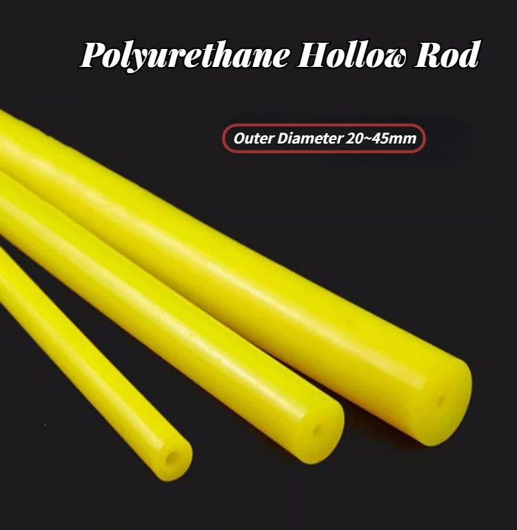 Yellow Polyurethane Hollow Rod Gaskets PU Plastic Pipe Bar Shock Absorber with Outer Diameter 20~45mm Inner Hole Aperture 8mm