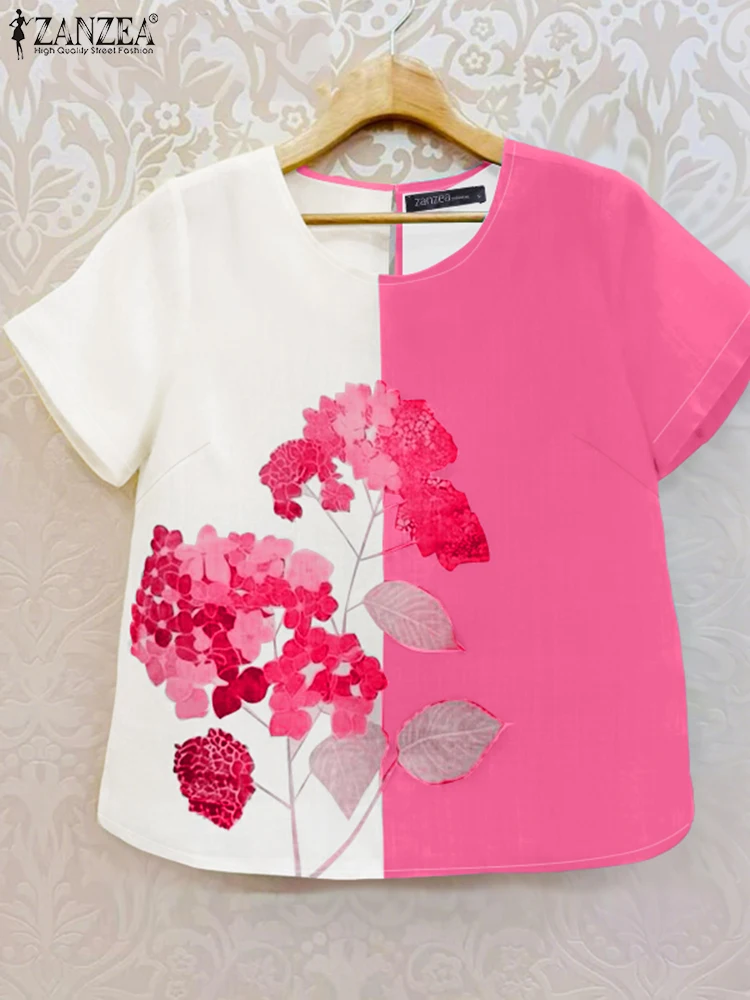 Camicetta stampata floreale vintage ZANZEA 2025 Estate Donna Top Casual O Collo Manica corta Blusas Camicia da vacanza vintage Mujer Femme