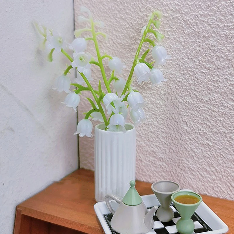 1Pc Dollhouse Miniature Pot Plant Model 1/12 Mini Simulation Lily Of The Valley Green Tree Potted Doll House Decor Accessories