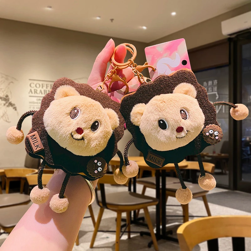 Cartoon Butter Bear Plush Toys Creative Butter Cookies Stuffed Doll Keychain Lovely Bag Pendant Car Key Decor Couple Gifts