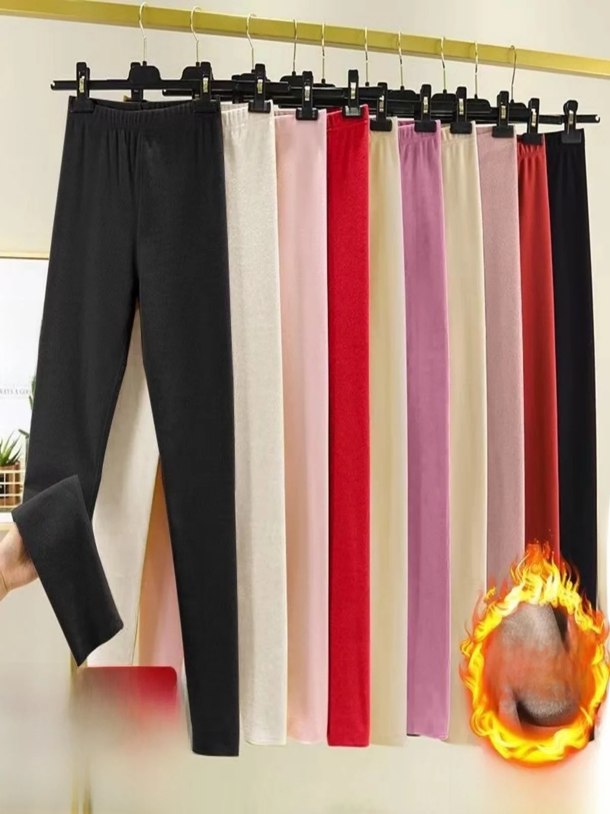 Women's Double-sided German Velvet Thickened Fleece Lined Tight Leggings Autumn Winter Warm Pants mid Waist Long Trousers