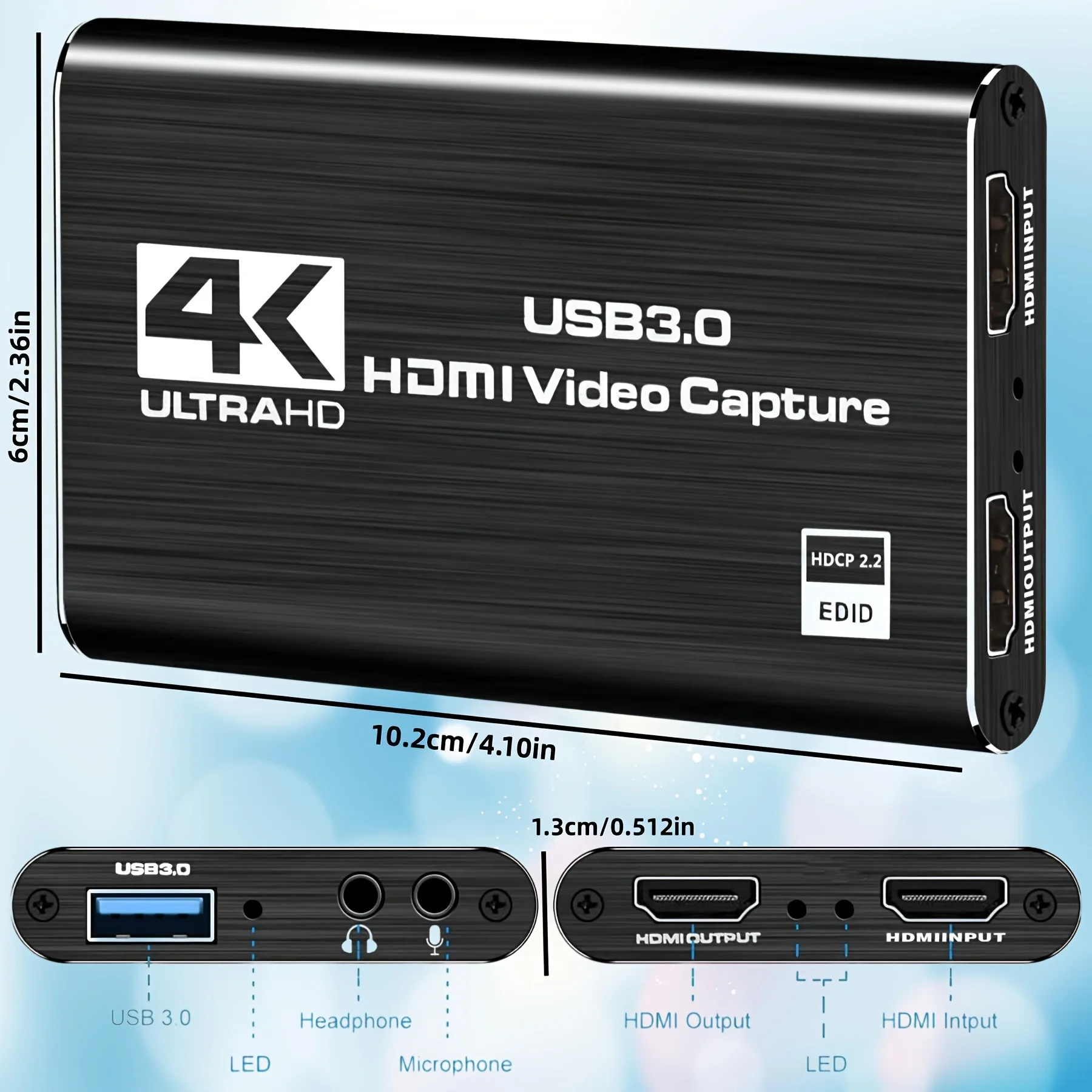 Capture Card, 4K@30HZ HDTV Audio And Video Capture Card, USB 3.0 Capture Adapter 1080P 60FPS Device Is Used For Game Recording