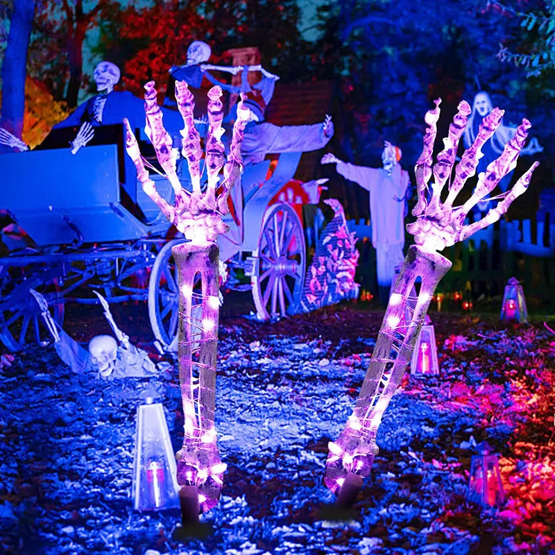 

Halloween Skeleton Arm Hand LED Light Up Battery Powered Glowing Skull Hands Halloween Party Outdoor Home Garden Yard Lawn Decor