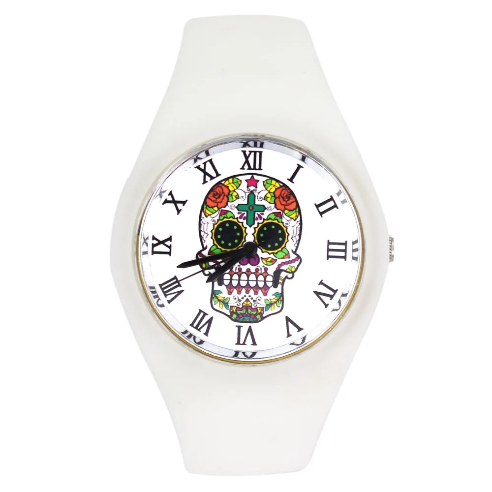 

Rose Flower Skeleton Watches Cross Ghost Skull Halloween Gift Women Men Fashion Silicone Band Sport Quartz Wrist Watch