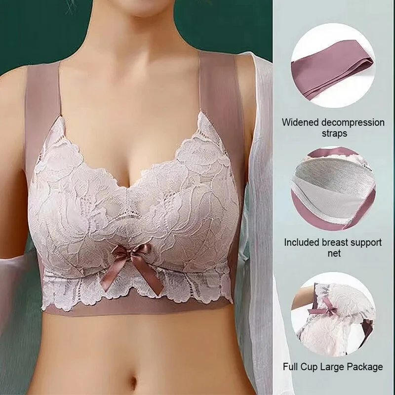 

L-5XL Seamless Bra Big Breasts Show Small Thin Section Fat Girl Vest Type Anti-sagging Female No Steel Ring Large Size Lace