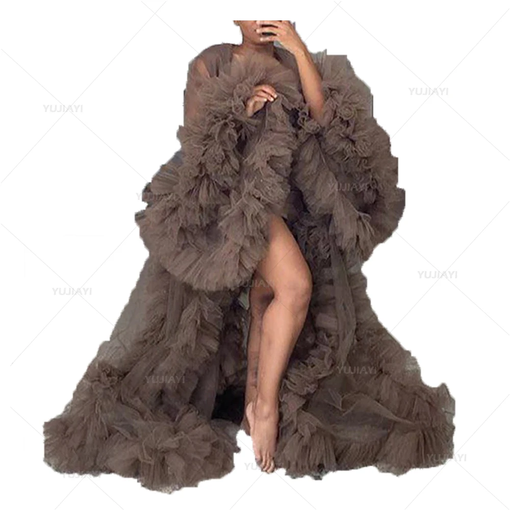 Frauen Abendkleider benutzer definierte Tüll Robe lange gekräuselte Geburtstags feier Ballkleid für Fotoshooting Perspektive schiere Braut Nachtwäsche