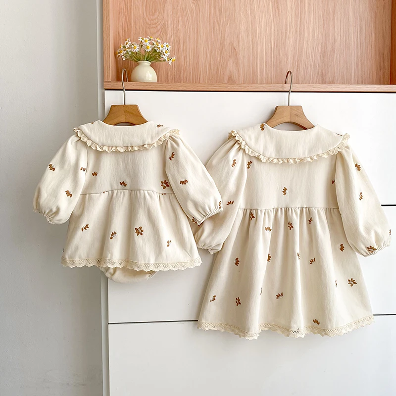 Baby-Mädchen-Stramplerkleid, langärmelig, mit Spitze, Peter-Pan-Kragen, Blumenstickerei, Baby-Overall, Frühling/Herbst, Kleidung für Kleinkinder, 0–24 Monate. – Detail 16