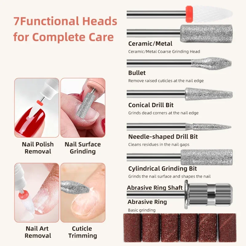 7Combination1 Set trapano elettrico per unghie Trapano per unghie lucidante esfoliante ​   Strumento portatile per lucidare le unghie con penna per lima per unghie