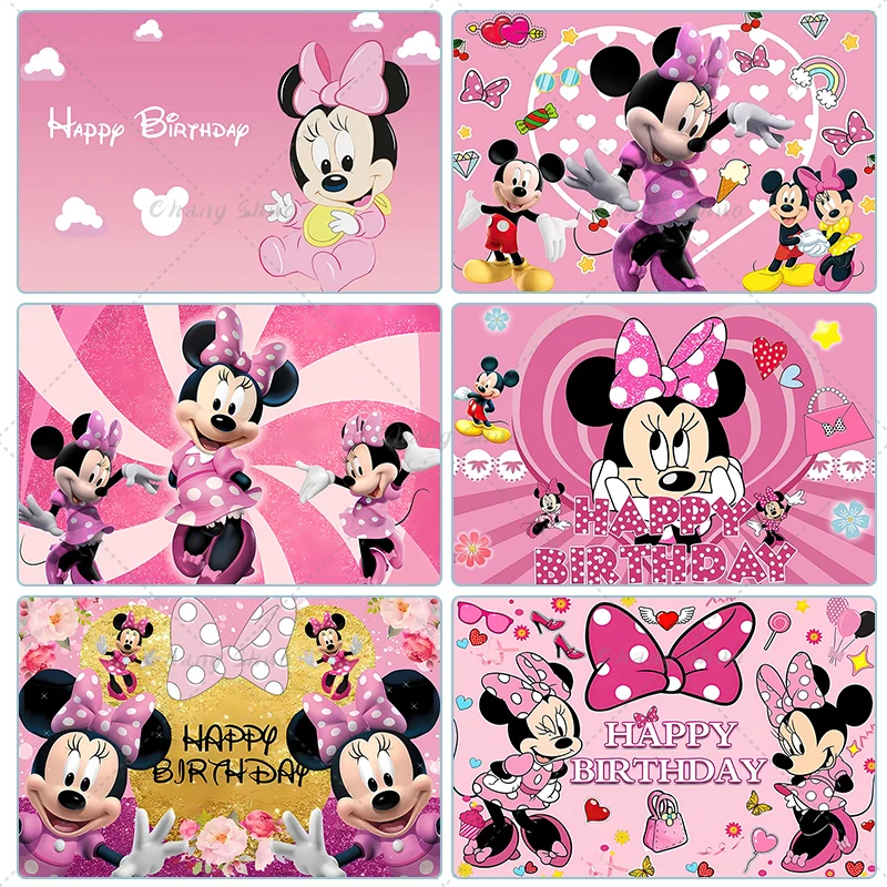 Customizable Minnie Mouse Photography Backgrounds Vinyl Cloth Photo Shootings Backdrops for Kid Baby Birthday Party Photo Studio