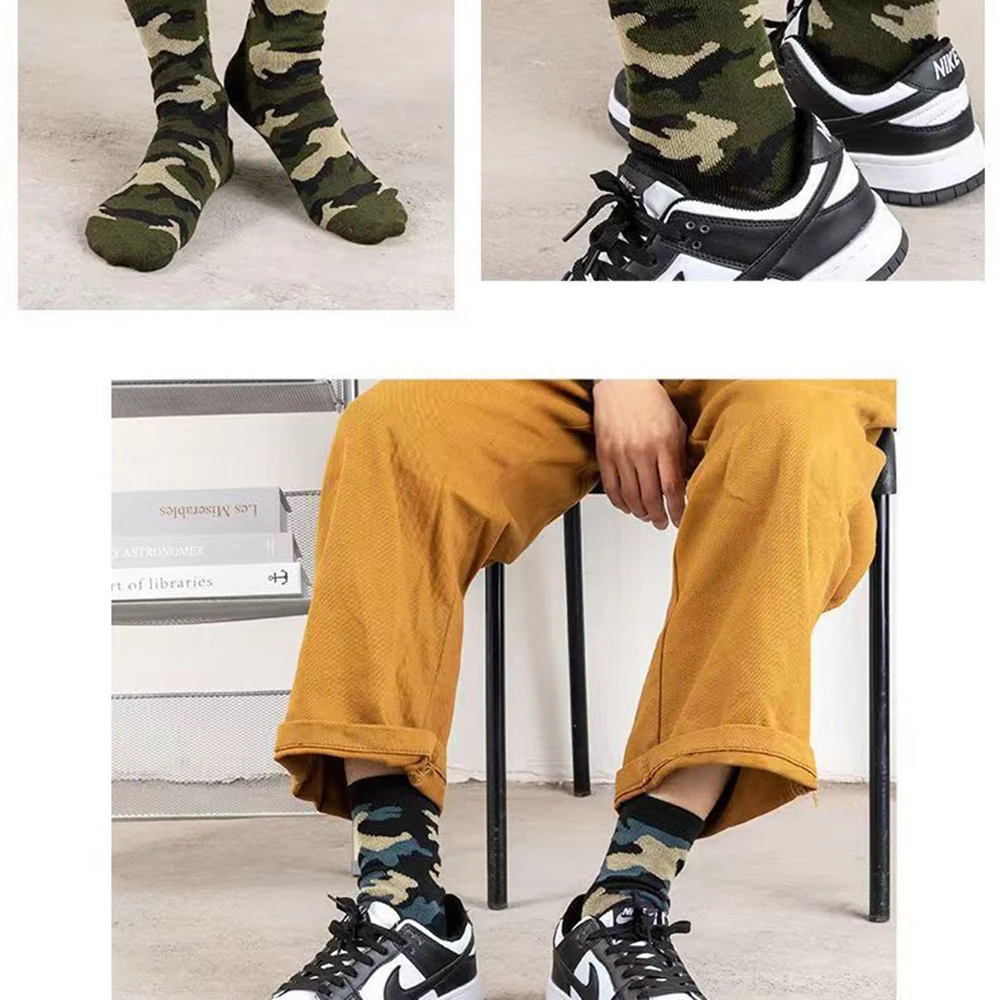 3 أزواج الرجال التمويه منتصف أنبوب الجوارب المألوف عارضة الشارع نمط مناسبة في الهواء الطلق ارتداء مريحة تنفس عارضة الجوارب #4