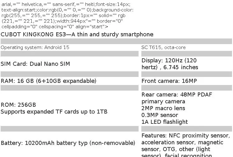 Cubot KingKong ES 3 Android 15 Rugged Smartphone 10200mAh 33W 16GB(6+10)+256GB 6.745''120Hz 4G Mobile Phone NFC/GPS 48MP+16MP