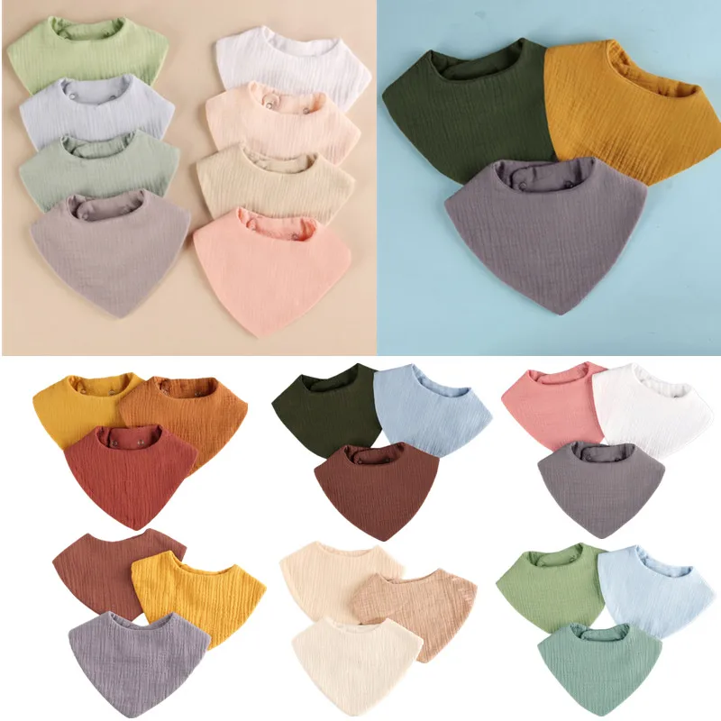 

3 PCs/set 6 Layers Cotton Gauze Baby Bibs Soft Muslin Newborn Triangle Scarf Boys Girls Saliva Towel Burp Cloth Button Drool Bib