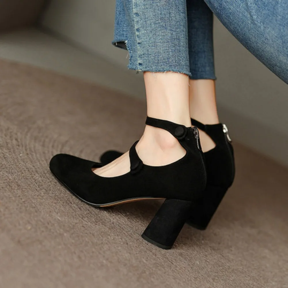 

New Retro Ladies Shoes Mary Janes Women's High Heels Fashion Buckle Strap High Heels Women Hot Sale Round Toe Heels Women