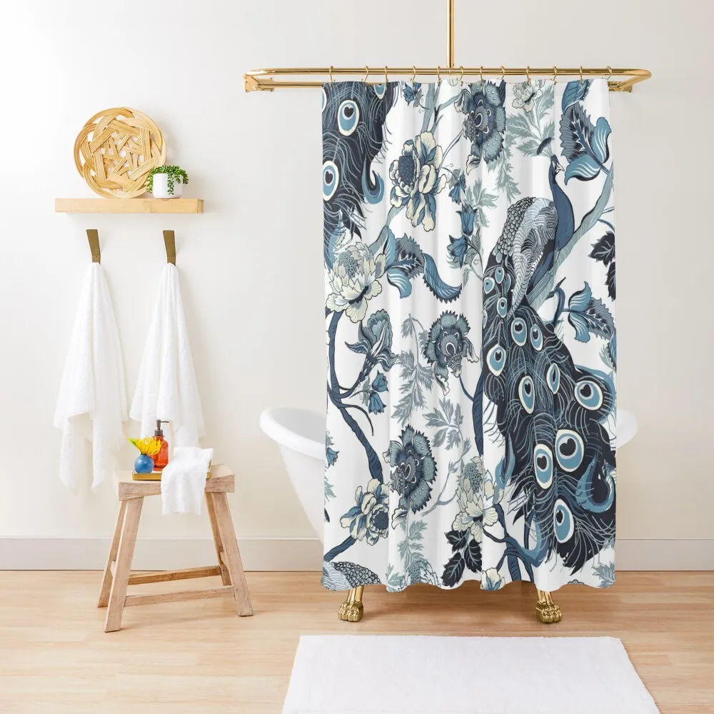 

Chinoiserie Blue peacock, chintz, flowers, nature pattern, decorative, blue and white Shower Curtain