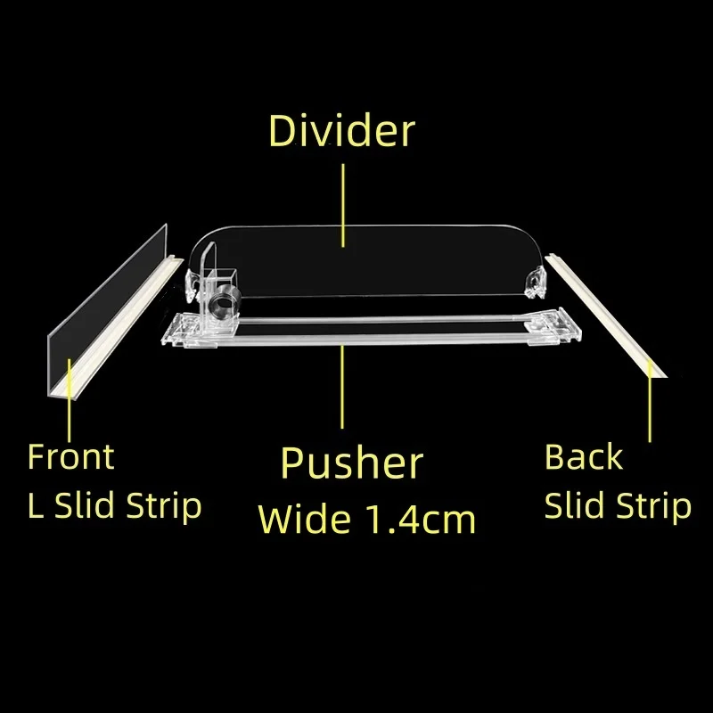 Pusher W1.4cm Divider Partition Plate Automatic Pushing System for Store Shelf Rack Drink Bottle Packages Arrangement 1Pack