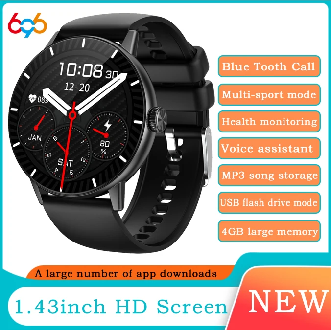 

New Men Women Smart Watch Map Voice Assistant 4GB Memory Music Heart Rate Lady Smartwatch App Download Sports Waterproof Watches