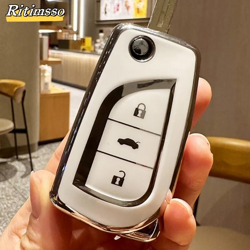 3  Buttons TPU Flip Folding Car Key Case Cover for Toyota Hilux Corolla Avensis Prado Fortuner RAV4 CHR Shell Car Accessories