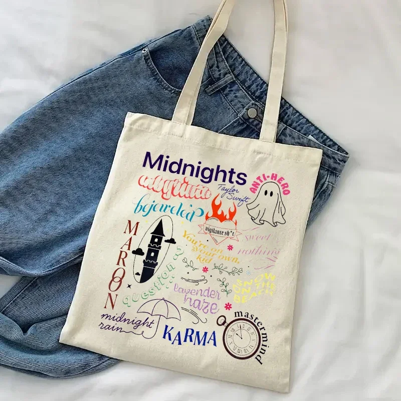 Bolso de lona de gran capacidad para mujer, bolsa de hombro para compras, almacenamiento de libros de moda, nuevo álbum de medianoche, Folklore