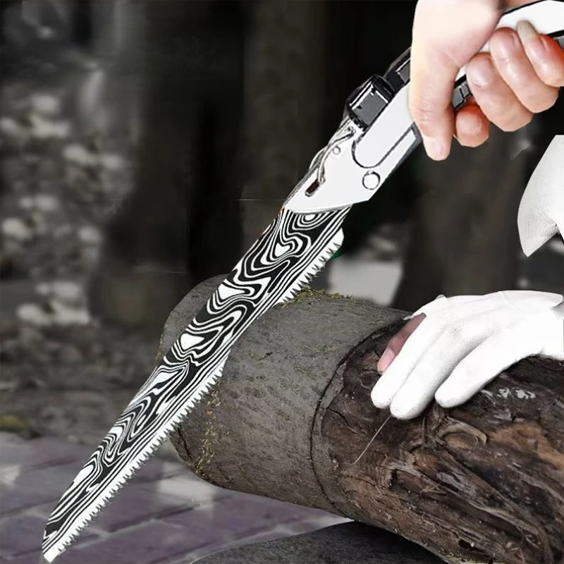 Japanese-style Hand Saw Damascus Pattern Woodworking Saw Hand-pull Saw Tree Cutting Tree Logging Saw Fast Sawing Wood Artifact