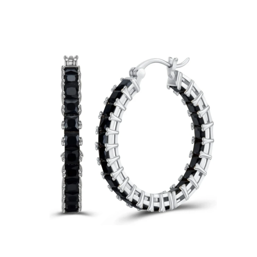 Czarny Awn klasyczny srebrny kolor okrągły czarny modny Spinel kolczyki zaręczynowe dla kobiet biżuteria Bijoux I291 — zdjęcie 2