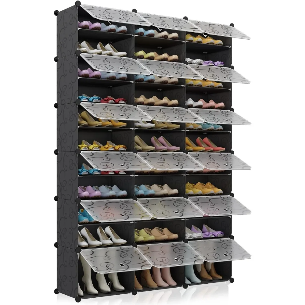 72-Pairs Shoe Storage Organizer Cabinet,Portable Shoe Rack Organizer with Door,Large DIY Plastic Detachable Shoes