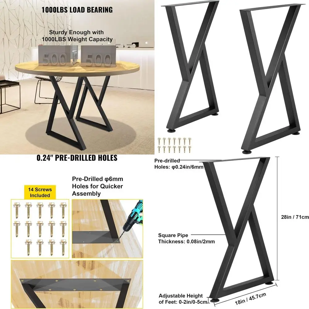 

Heavy-Duty Z-Shape Metal Desk Legs, 28x18 Inches, Set of 2, with Rubber Floor Protection for Home DIY or Dining Tables, Matte Fi