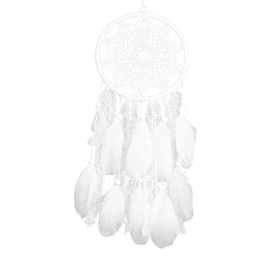 Handmade White Dream Catcher with Wooden Beads