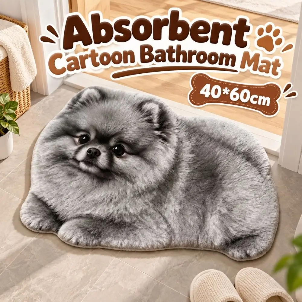 Diatomaceous Earth Realistic Pomeranian Floor Mat Water-absorbing Non-slip Bathroom Carpet 40×60CM Washable Bedroom Door Rug