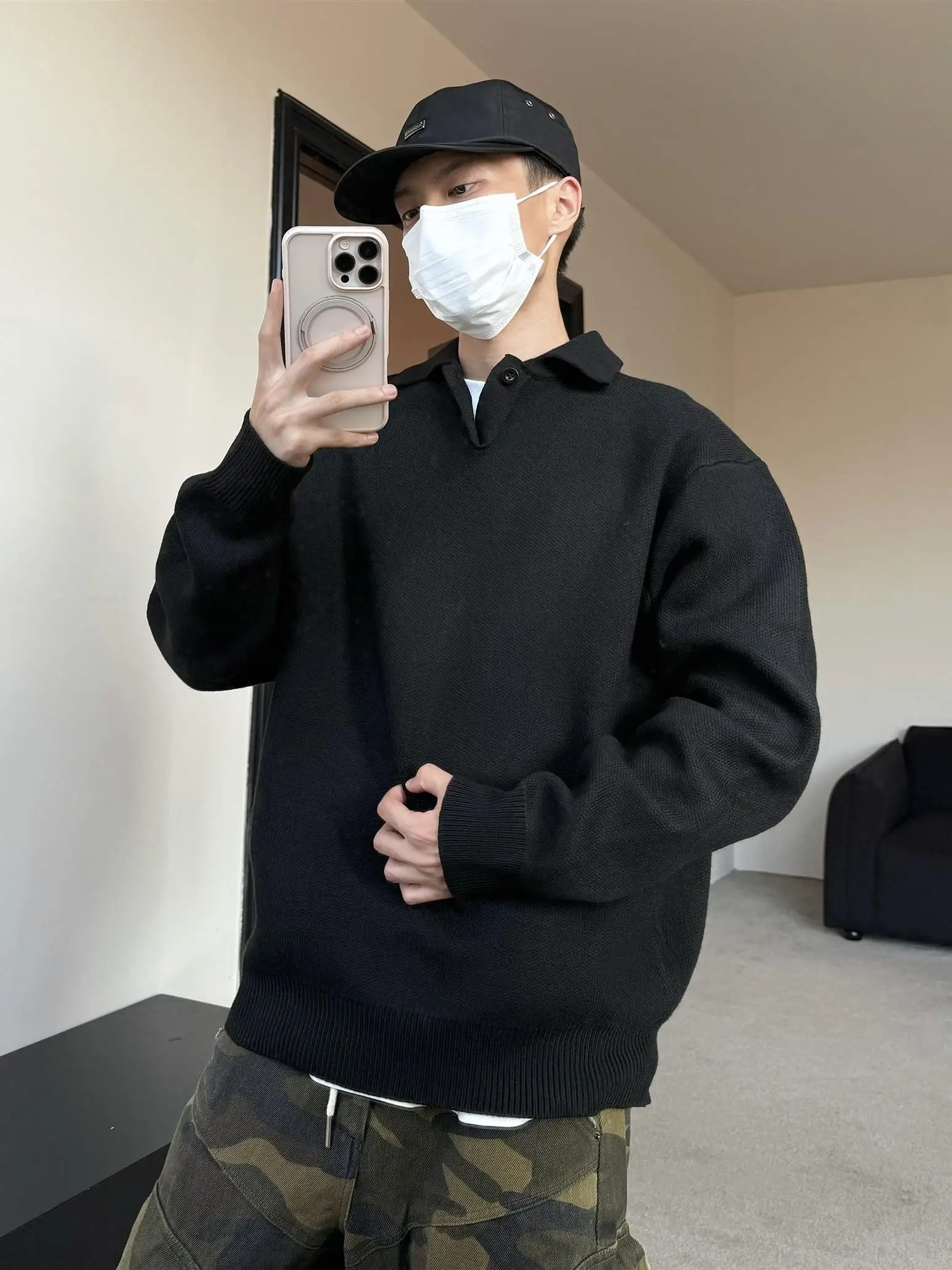 

American Sle Long Sve Knitted irt Men's Winter Korean High-End Collar Sweater Base Layer Top Casual Loose Fit