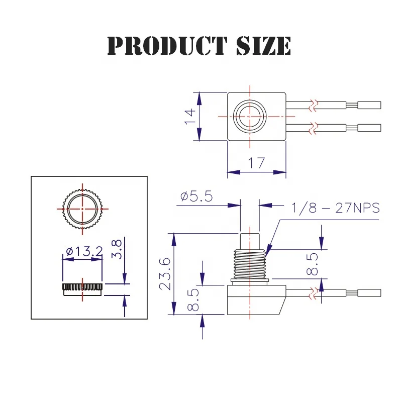 ZE-107S Waterproof On-Off Push Button Switch With 1015 18AWG Wires