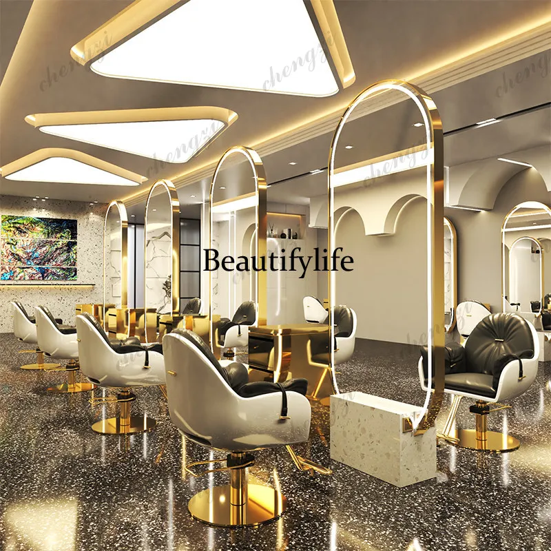 Vertical hairdresser single and double-sided mirror barber shop mirror table hair salon stainless steel floor-to-ceiling