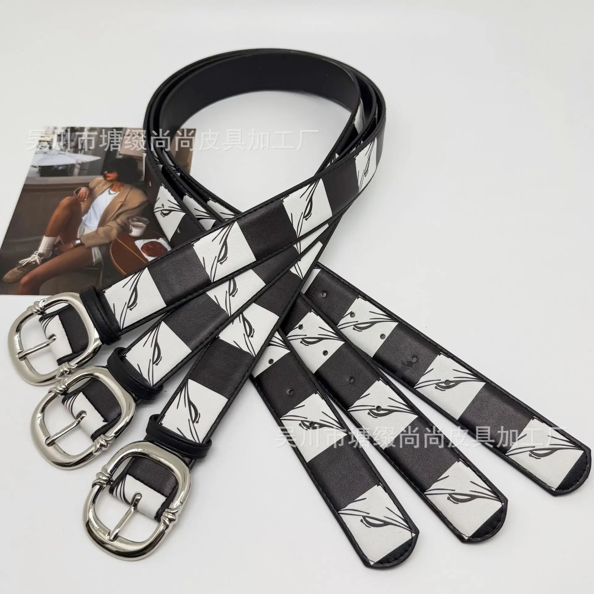 القوطية Y2K النساء الرجال أحزمة العلامة التجارية الفاخرة القوطي السيدات الهيب هوب الشرير برشام الهيكل العظمي طباعة حزام خصر الجينز زنار